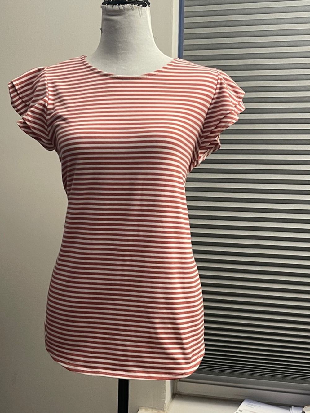 Ces Femme Pink and White Striped Flutter Sleeve Tee